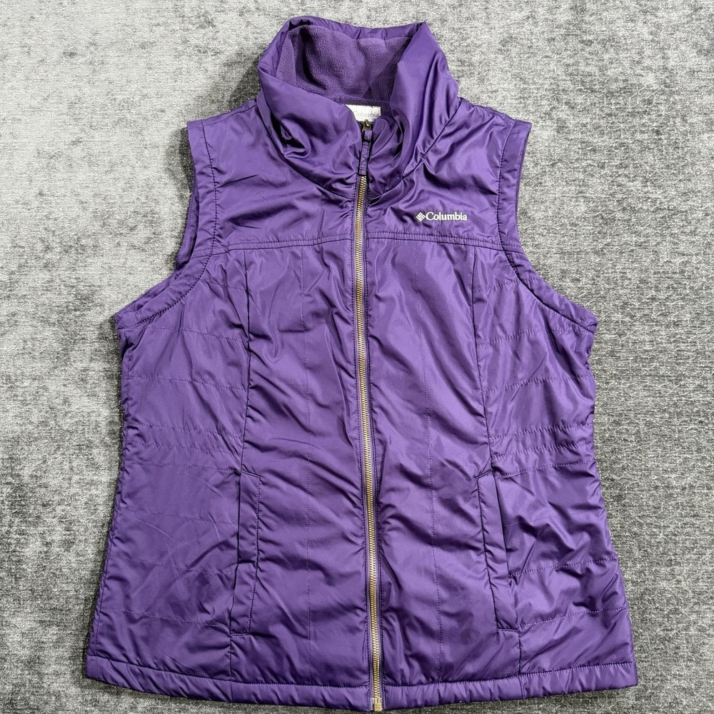 Columbia Fleece Lined Puffer Vest Jacket Women's Size Large‎ Purple Full Zip